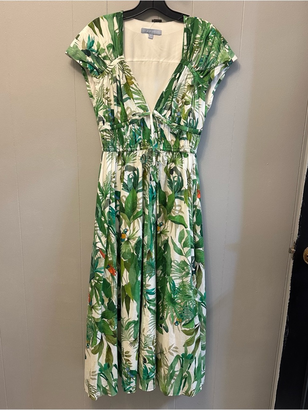 ANTONIO MELANI Green and White Tropical Leaf Maxi Dress
